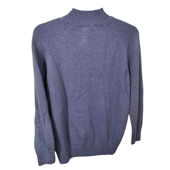 3448) Karen Scott Purple Heather Cable Knit Mock Neck Pearl Button Sweater Sz M - Picture 2 of 7